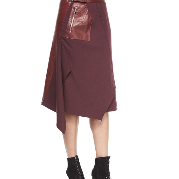 3.1 Phillip Lim Leather-Wool Flight Detail Skirt, Crimson sz 8 - Picture 13 of 16